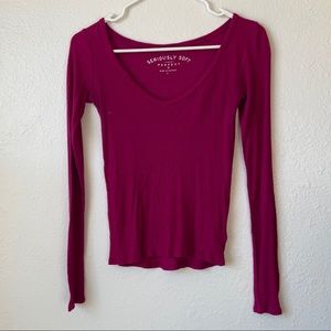 Aeropostale Raspberry Pink V-Neck Long Sleeve